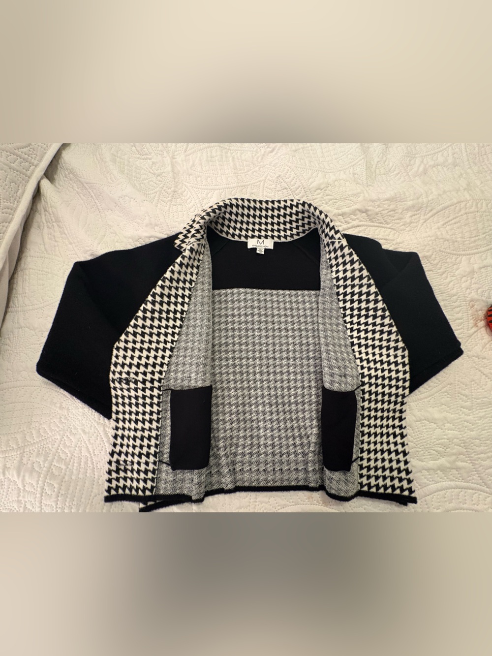 MAGASCHONI Houndstooth Knit Jacket Black White Double Breasted Quiet Luxury Sz S - Picture 14 of 16